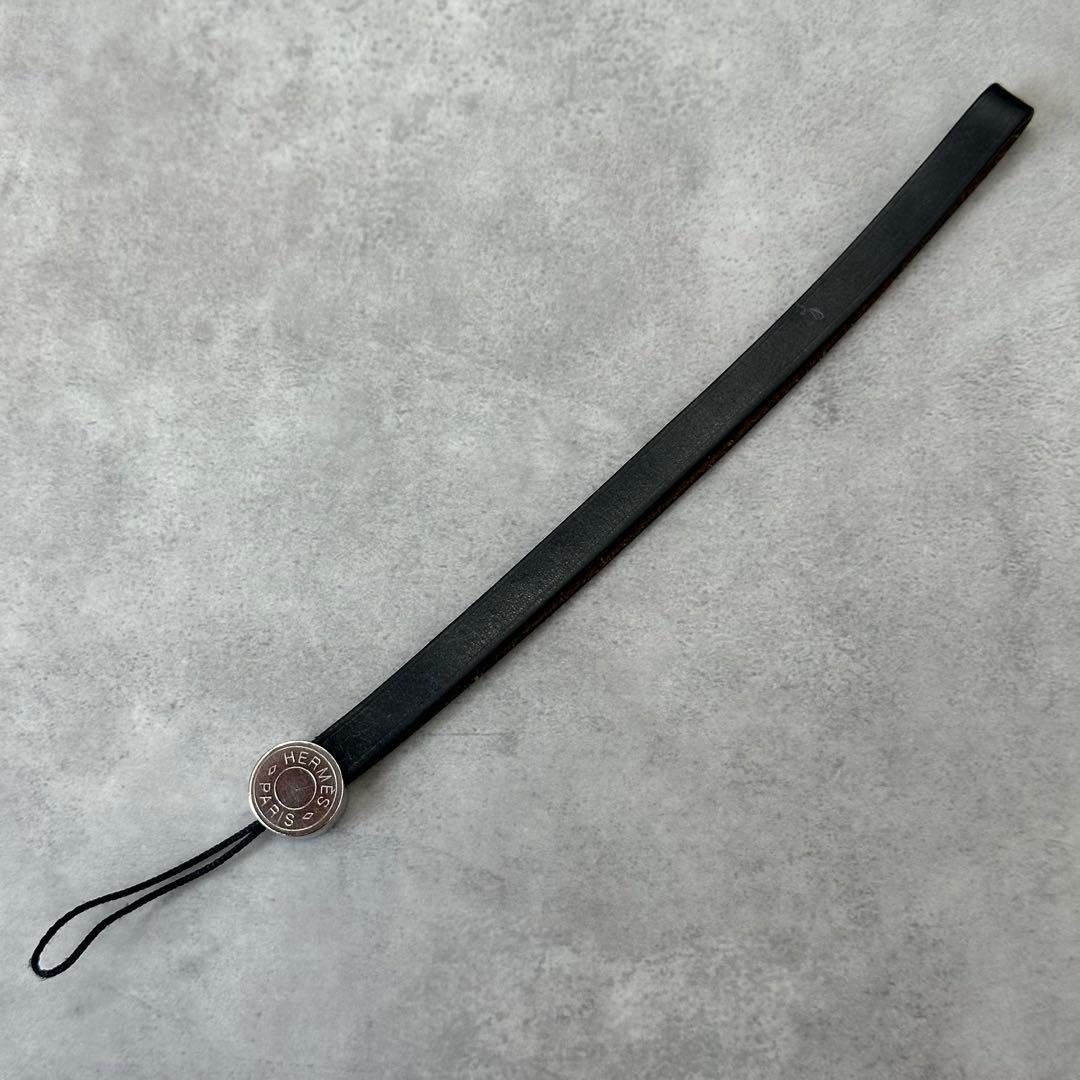 HERMES セリエ 携帯 スマホ レザー ストラップ チャーム シルバー金具