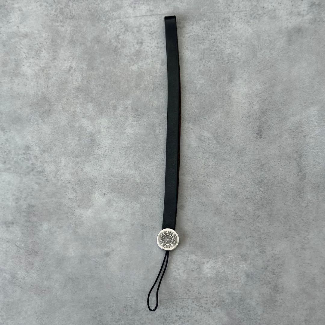 HERMES セリエ 携帯 スマホ レザー ストラップ チャーム シルバー金具