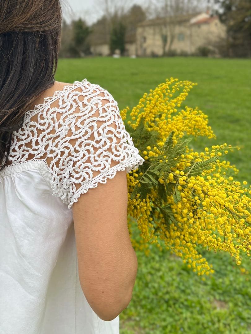 ◆フランスアンティーク｜手編みレースのナイトドレス、リネンワンピース、ネグリジェ