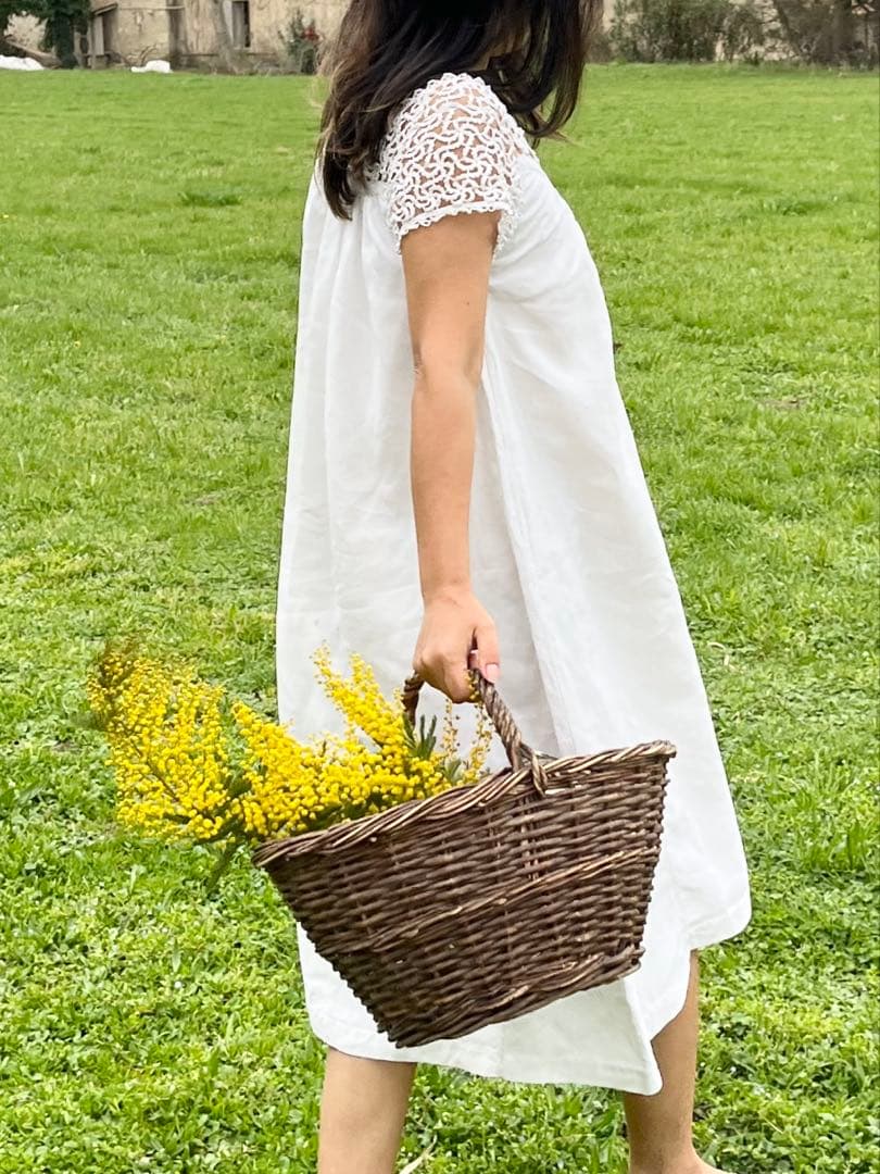 ◆フランスアンティーク｜手編みレースのナイトドレス、リネンワンピース、ネグリジェ