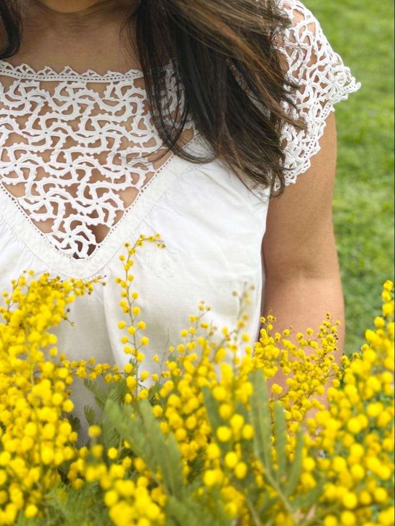 ◆フランスアンティーク｜手編みレースのナイトドレス、リネンワンピース、ネグリジェ