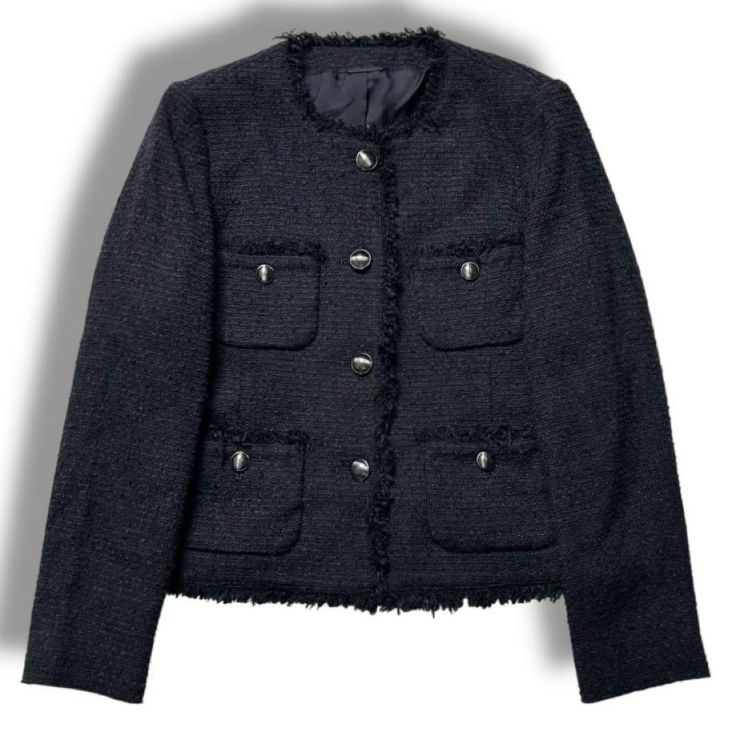 美品 ANAYI アナイ ツイード ジャケット ノーカラー 38 フォーマル