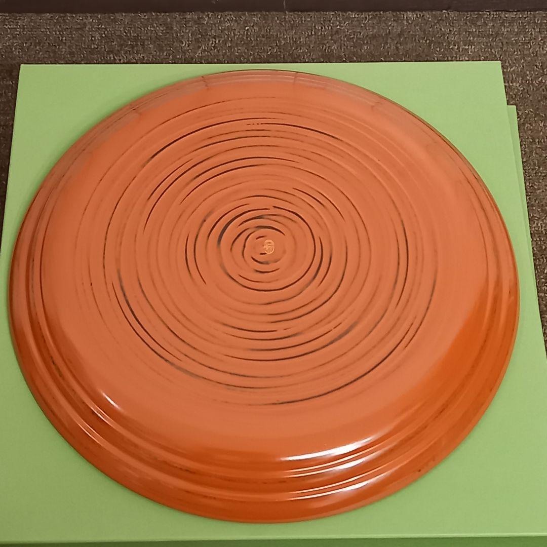 【未使用】象彦の丸盆　(根来塗　漆器　ロクロ目　朱塗り　丸盆　中)2枚セット