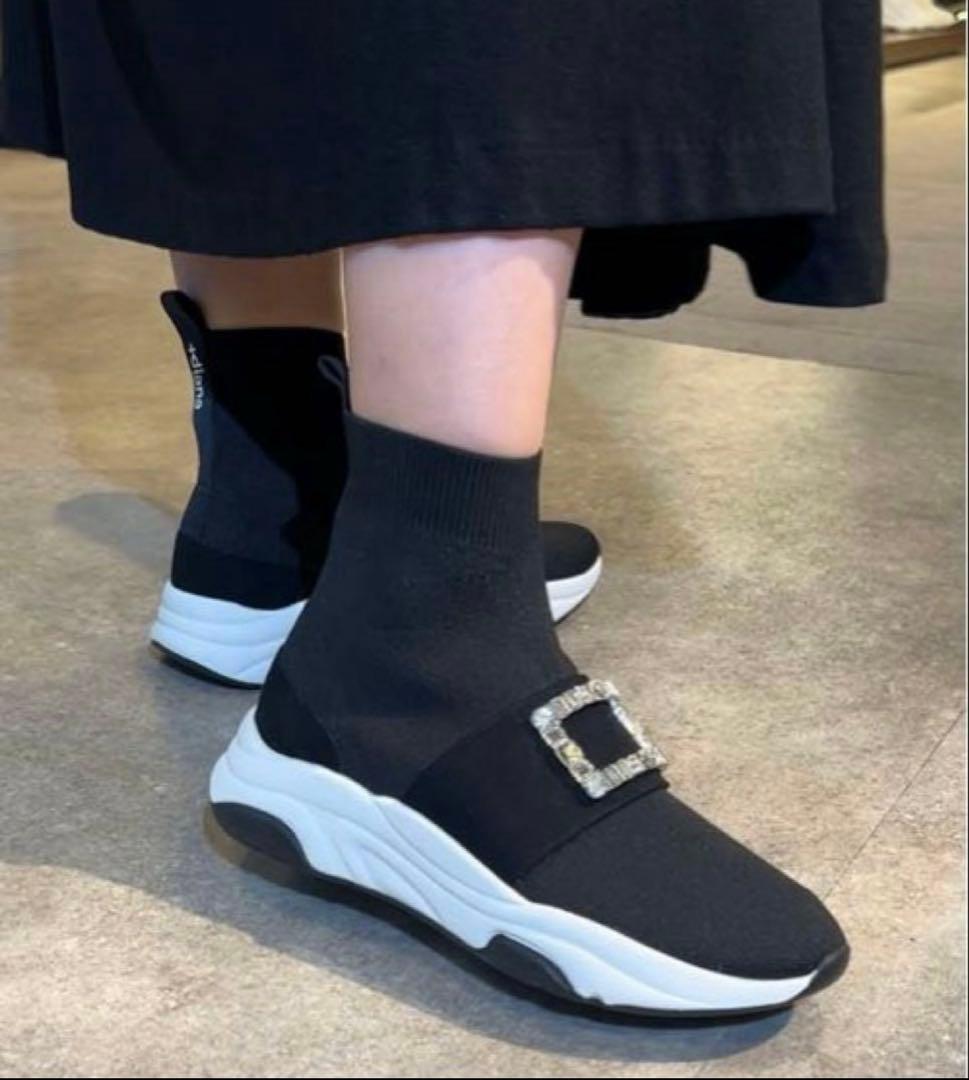 ➕diana ブーツ ミドル丈　クリスタルバックル ニットソックススニーカー