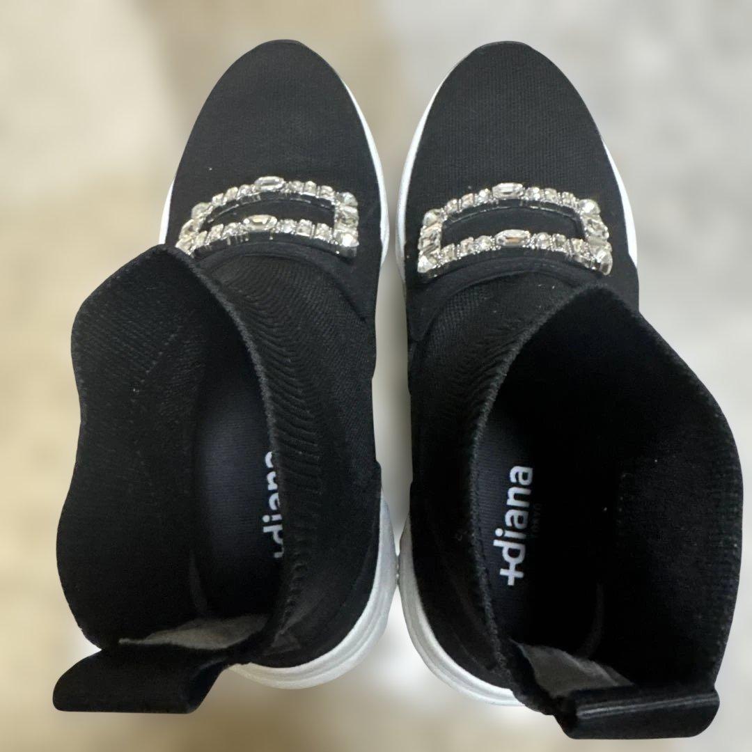 ➕diana ブーツ ミドル丈　クリスタルバックル ニットソックススニーカー