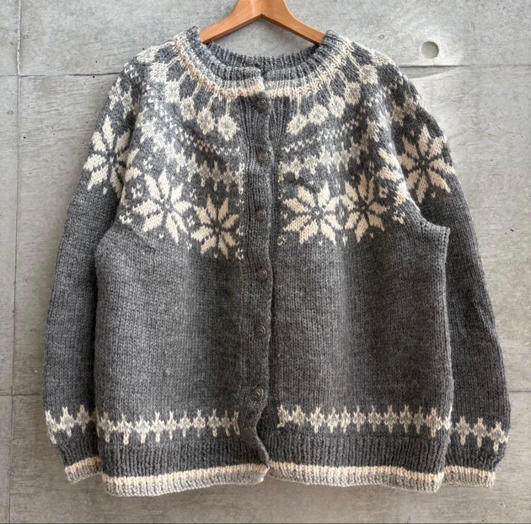 chiii70sビンテージ ウールニットカーディガン＋チェックパンツ