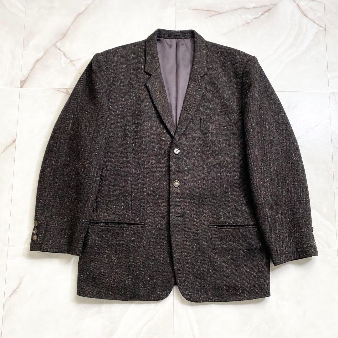 B15596 80s ワイズフォーメン　ヘリンボーンツイード3Bジャケット茶系M