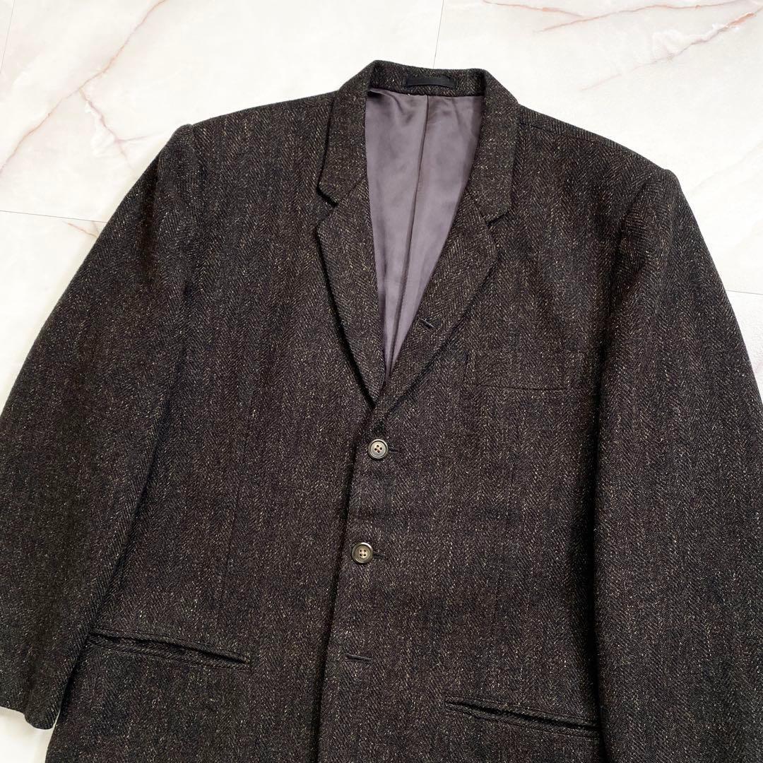 B15596 80s ワイズフォーメン　ヘリンボーンツイード3Bジャケット茶系M