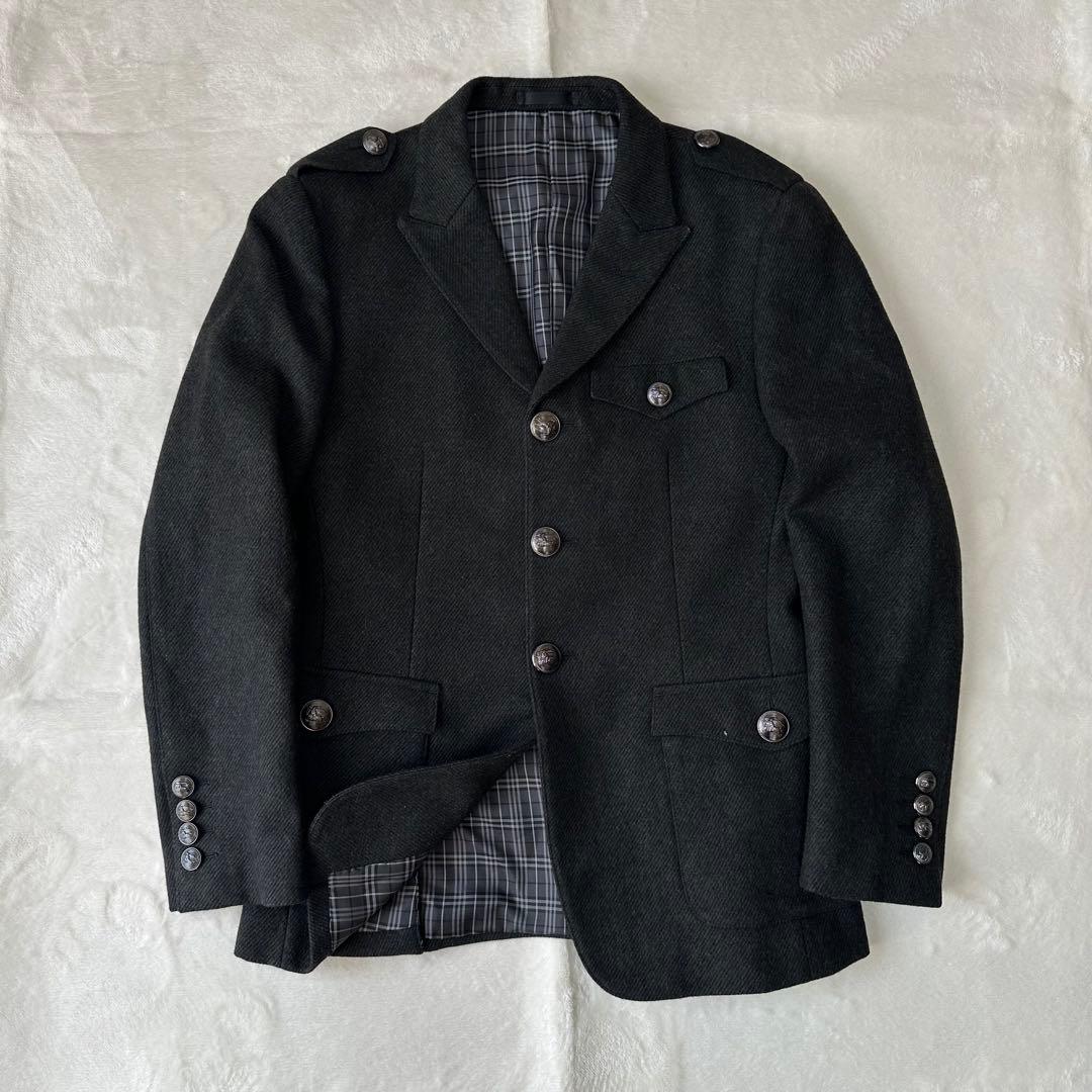 美品 バーバリーブラックレーベル ノバチェック 銀ボタン ナポレオン ジャケット