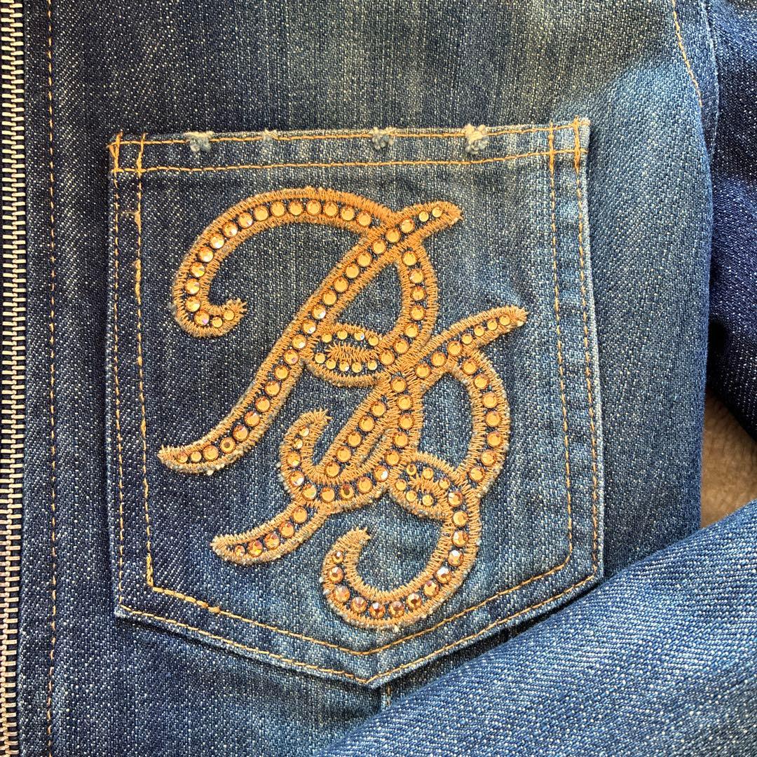 blumarine高級リアルファー付きデニムジャケット、