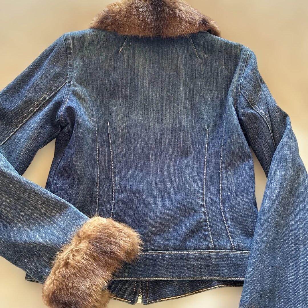 blumarine高級リアルファー付きデニムジャケット、