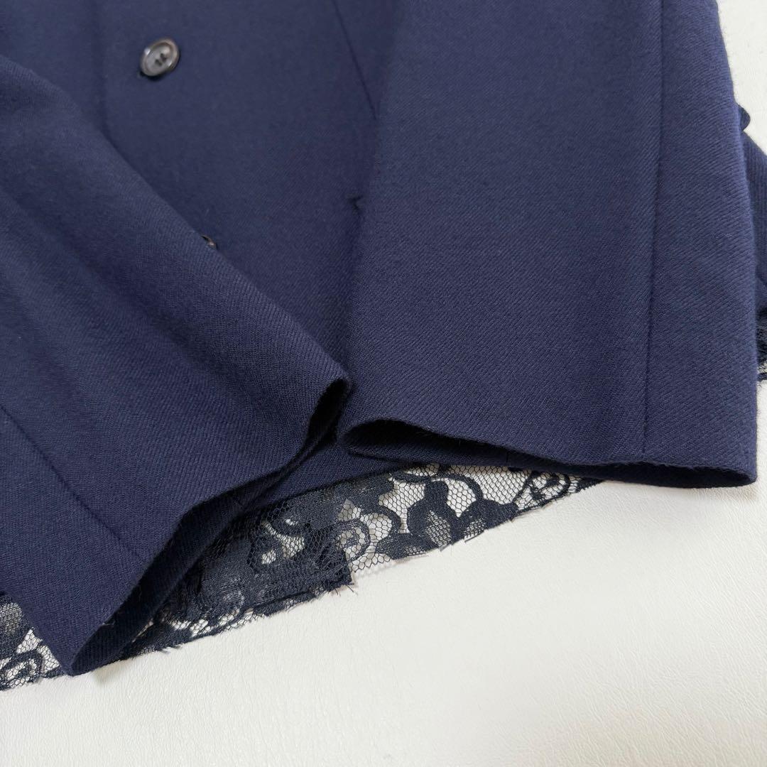 【トリココムデギャルソン】レースレイヤード風ジャケット（S）ネイビー　ウール