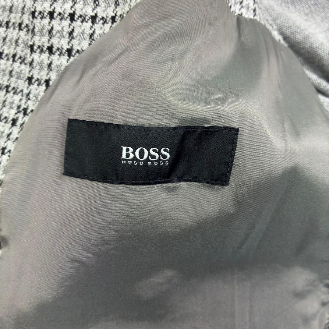 美品　BOSS　千鳥格子　ジャージーアンコンジャケット　ニットテーラード　2XL