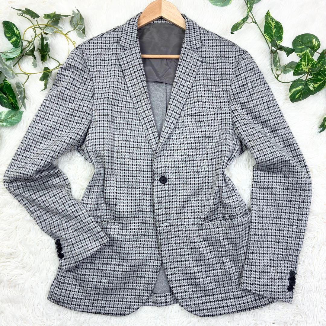 美品　BOSS　千鳥格子　ジャージーアンコンジャケット　ニットテーラード　2XL