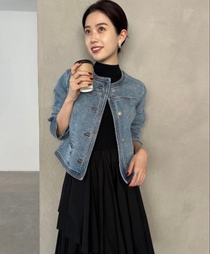 anuansノーカラーデニムジャケット