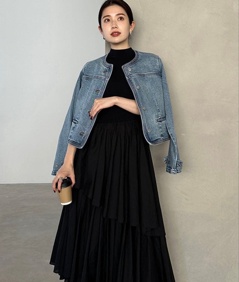 anuansノーカラーデニムジャケット