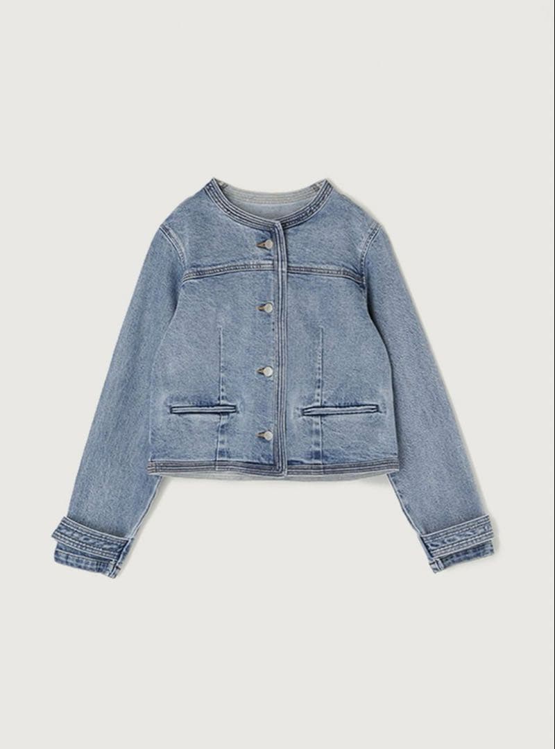 anuansノーカラーデニムジャケット