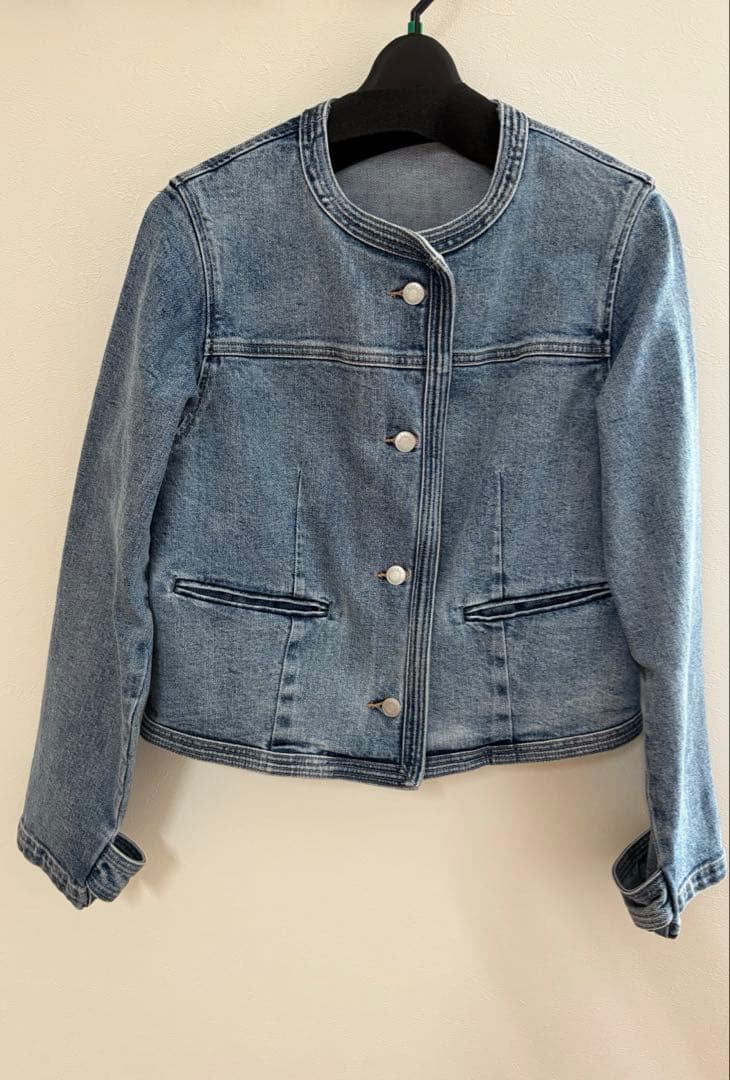 anuansノーカラーデニムジャケット
