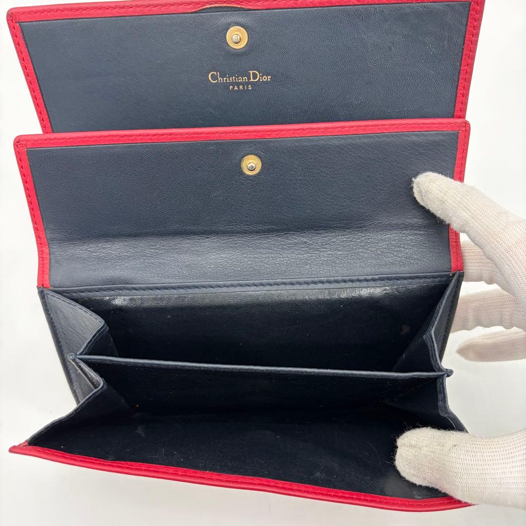 クリスチャンディオール 長財布 フラップウォレット CDロゴ金具 ピンク レザー