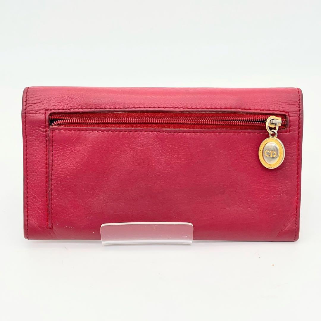 クリスチャンディオール 長財布 フラップウォレット CDロゴ金具 ピンク レザー