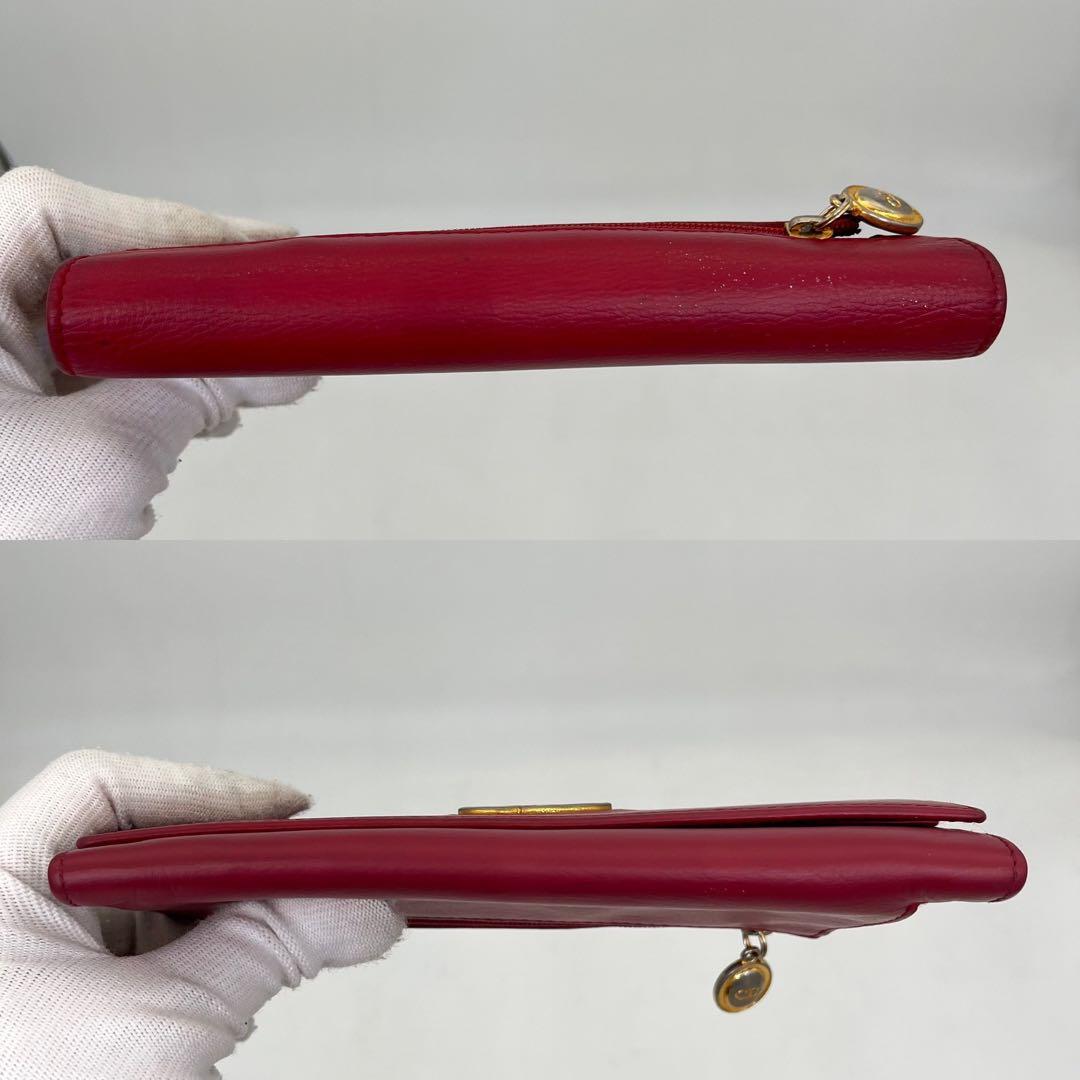 クリスチャンディオール 長財布 フラップウォレット CDロゴ金具 ピンク レザー