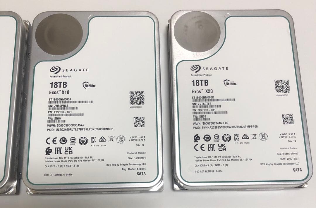 Seagate Exos X18/X20 18TB SATA HDD ４個