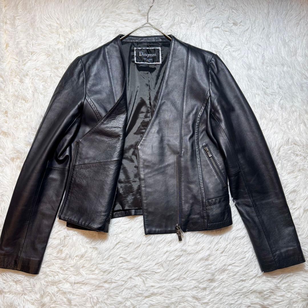 ルニ様未使用級 ダイアグラム ラムレザー ノーカラーライダースジャケット 定価