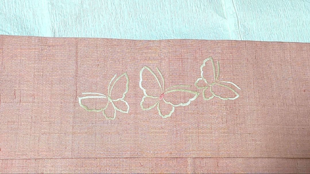 【りんご】名古屋帯 蝶の刺繍 ピンク