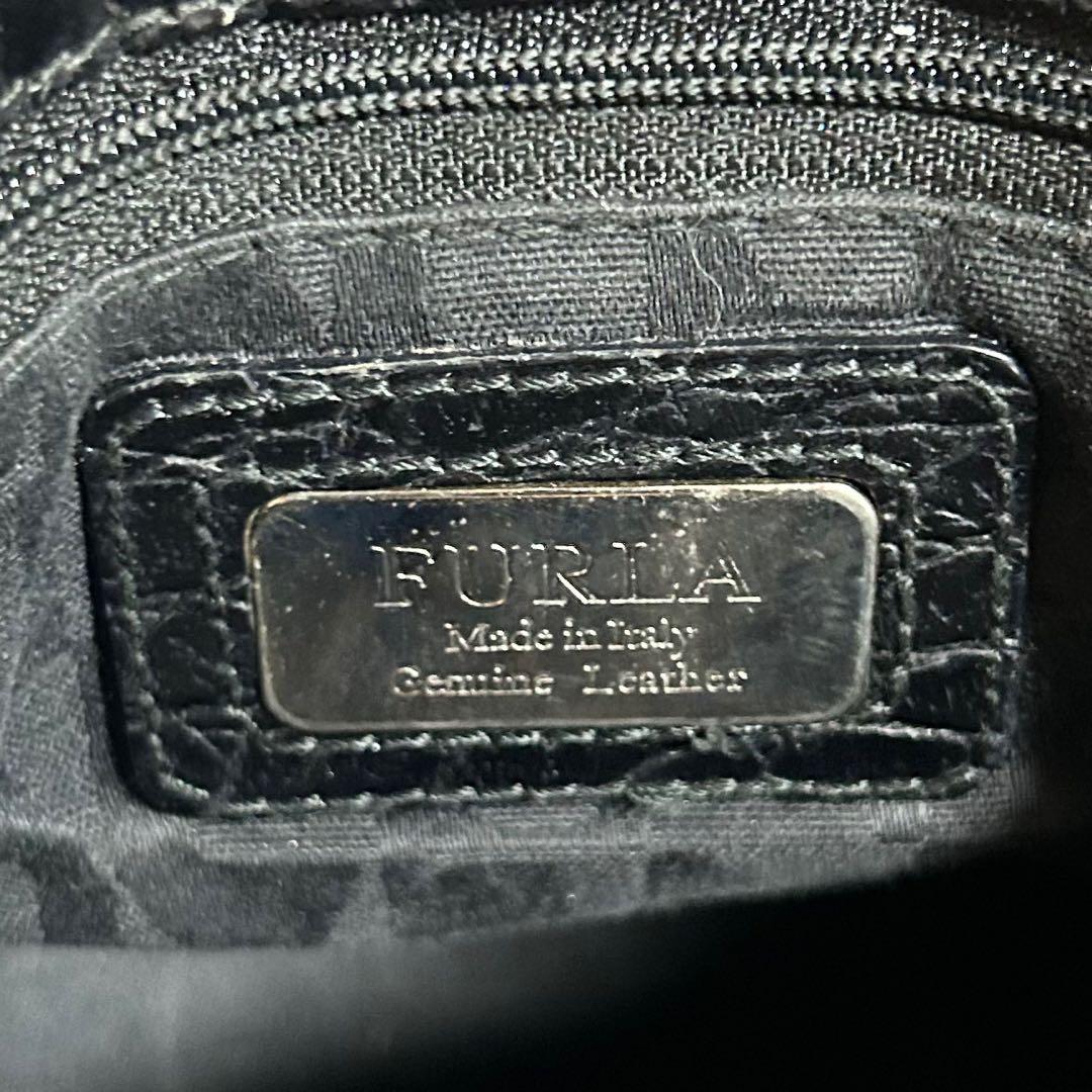 フルラ　トート　A4可　ビジネス　クロコ型押し　レザー　シルバー金具　ブラック