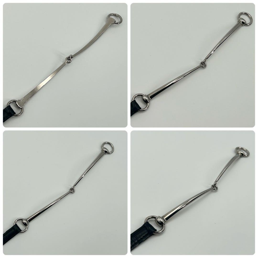 希少/美品✨グッチ ホースビット 細ベルト シルバー ブラック レザー