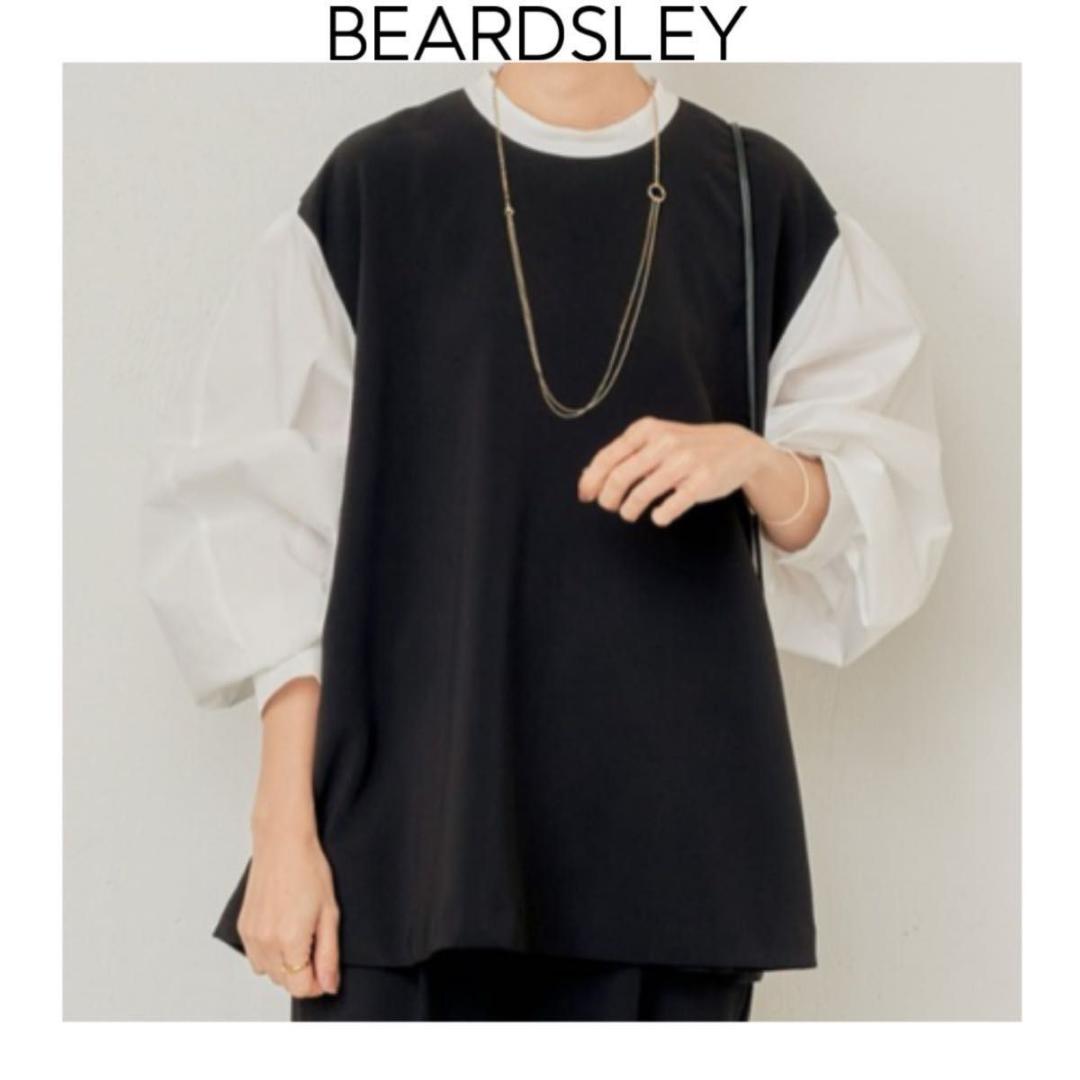 ビアズリー　レイヤード風ボリューム袖ブラウス　ブラック　洗える　長袖
