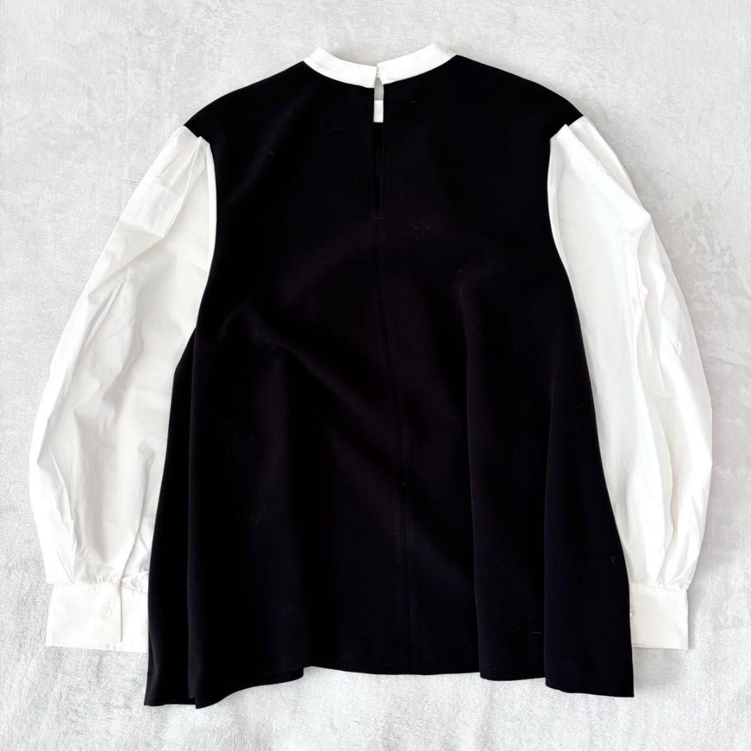 ビアズリー　レイヤード風ボリューム袖ブラウス　ブラック　洗える　長袖