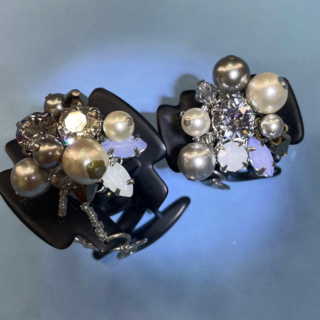 美品COMPLEX BIZ ヘアクリップ 大、中2点セット ネイビーパール