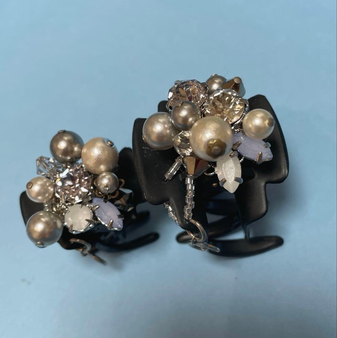 美品COMPLEX BIZ ヘアクリップ 大、中2点セット ネイビーパール