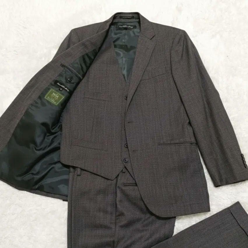 【極美品】グリーンレーベルリラクシング REDA スリーピーススーツ グレー46