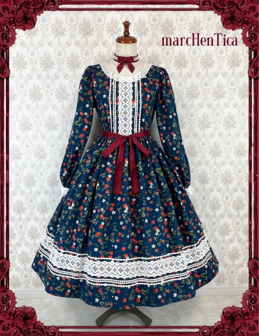 新品 メルヘンティカ ストロベリー・ミルフィーユワンピース ネイビー 長袖