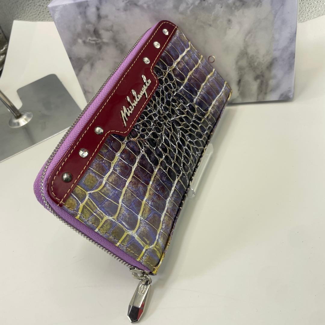 ミケランジェロ　クロコダイル型押し　ラウンドファスナー　長財布　ロングウォレット