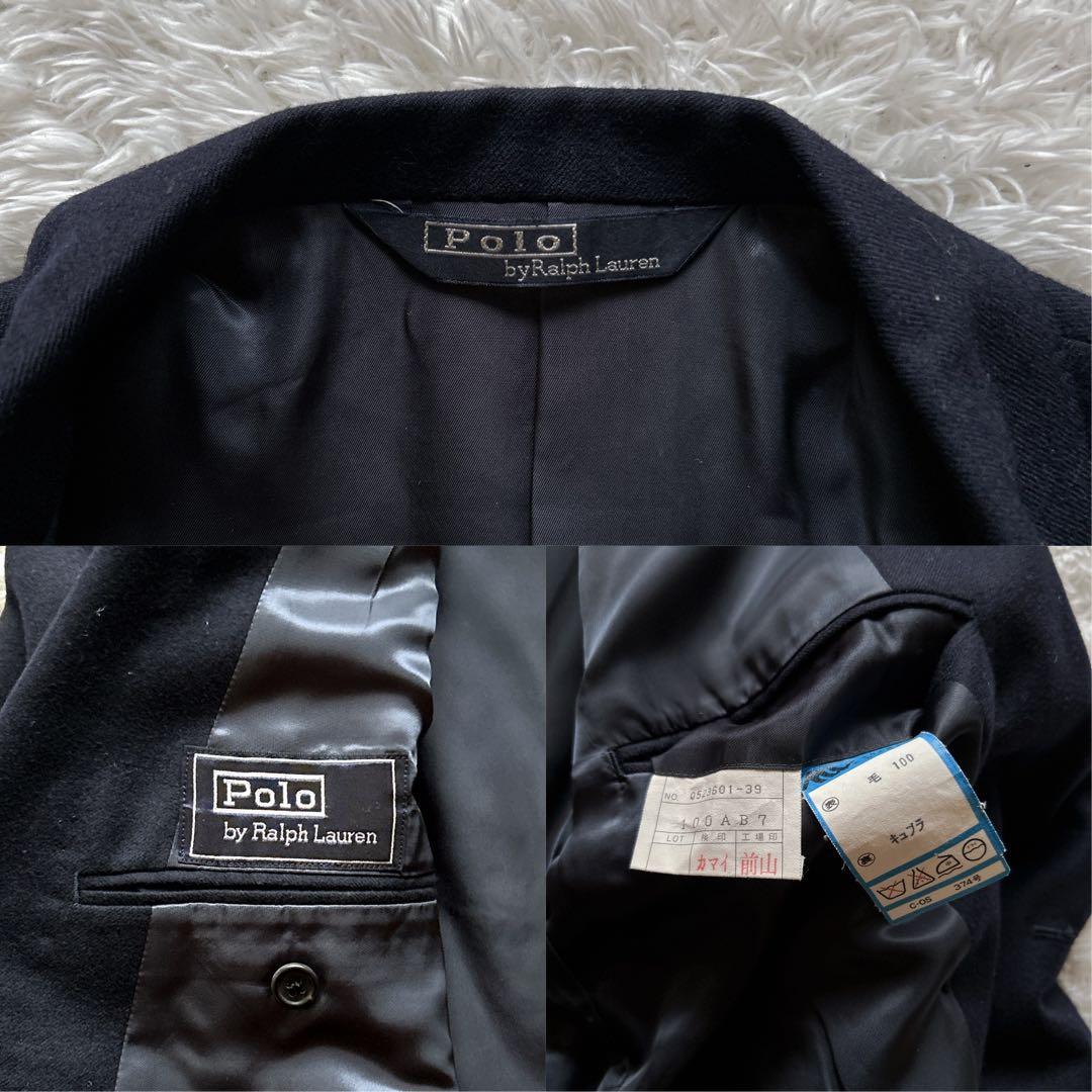 80s✨ポロラルフローレン　紺ブレ　ダブルテーラードジャケット　金ボタン
