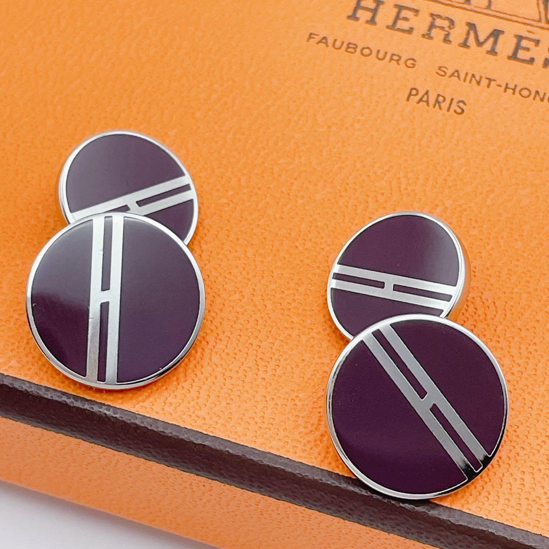 HERMES カフリンクス　サークル　Hロゴ　カフス　エルメス　ブラック