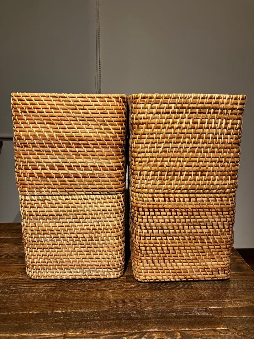 無印良品　重なるラタン長方形バスケット大　4個セット