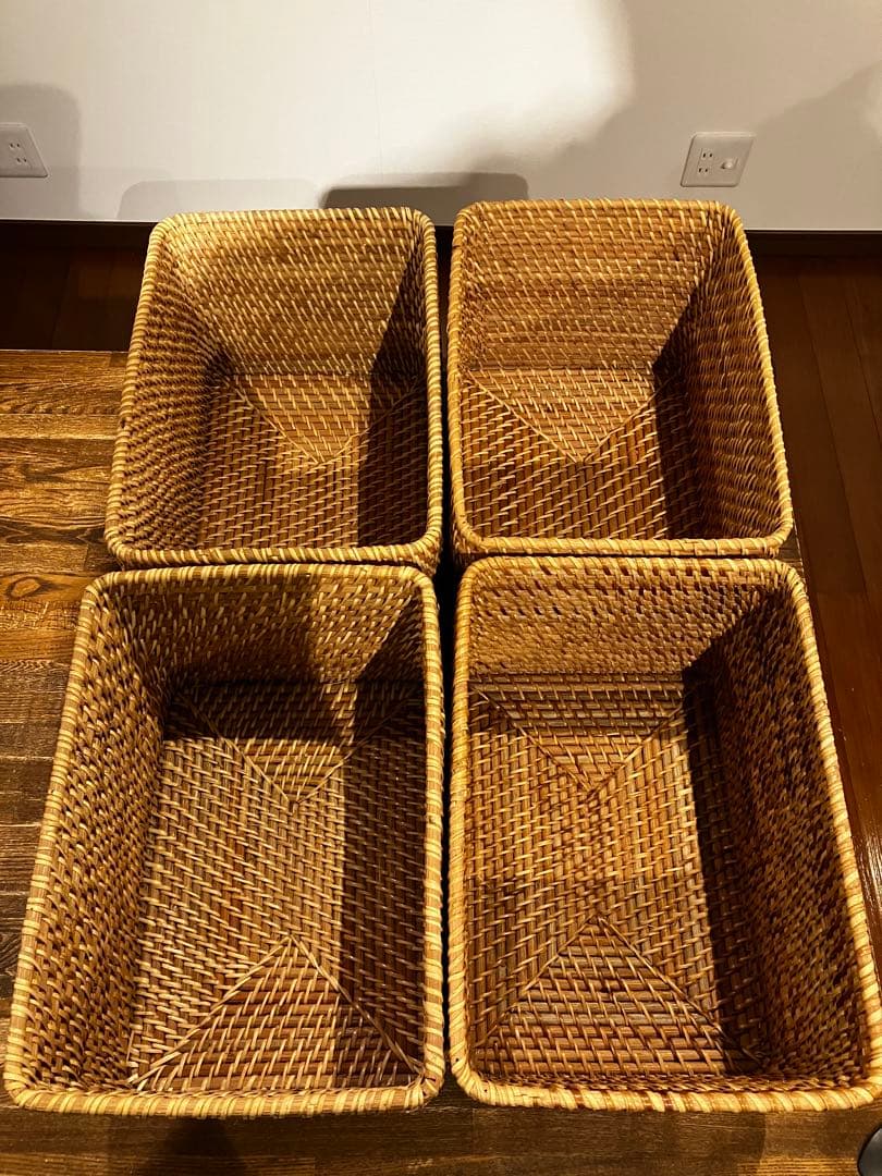 無印良品　重なるラタン長方形バスケット大　4個セット
