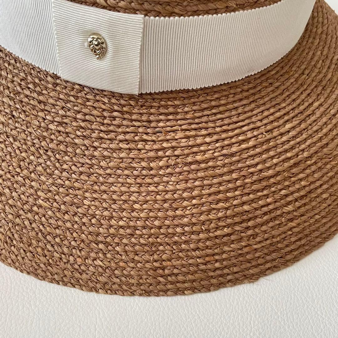 ヘレンカミンスキー　ブラウン 麦わら帽子 ホワイトリボン　ラフィア