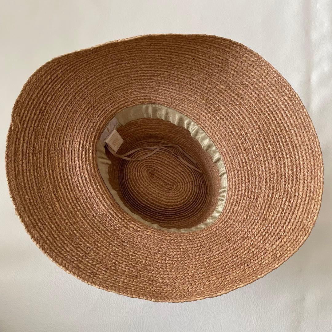 ヘレンカミンスキー　ブラウン 麦わら帽子 ホワイトリボン　ラフィア