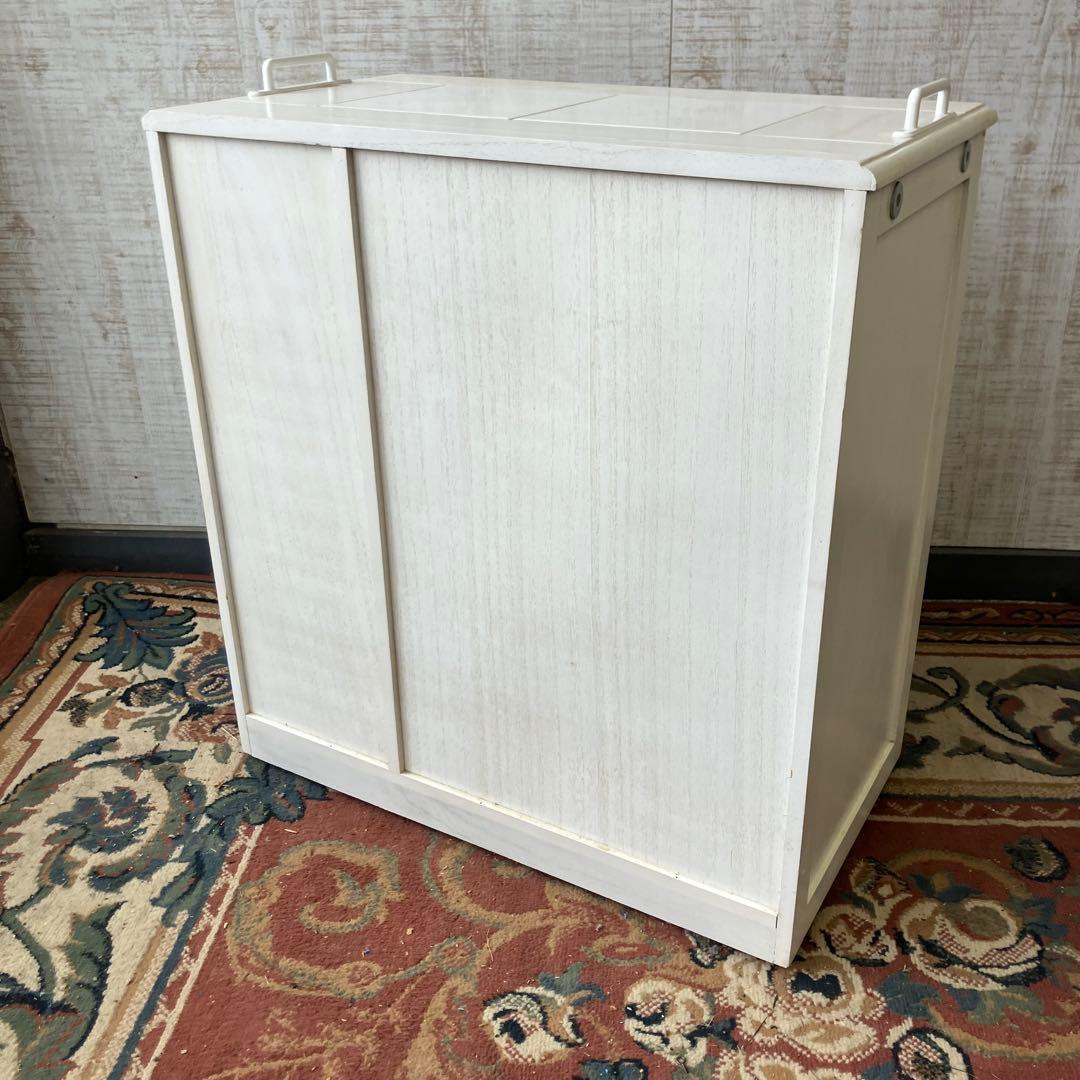 北欧レトロ 3分別 タイル張り 木製ダストボックス ゴミ箱 キッチンワゴン