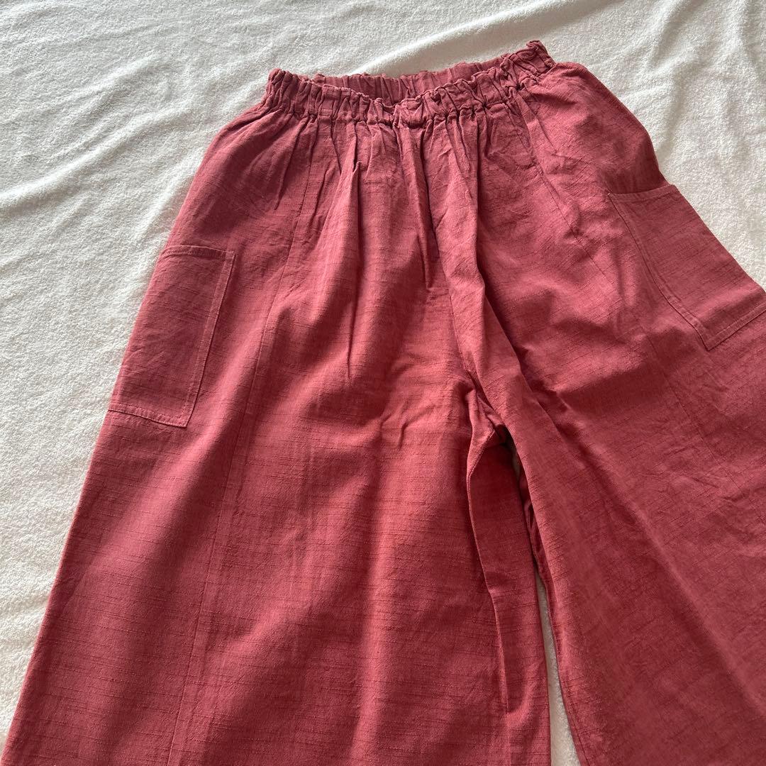 ヤンマ産業　会津木綿　ガウチョ　ワイドパンツ　キュロット　ピンク