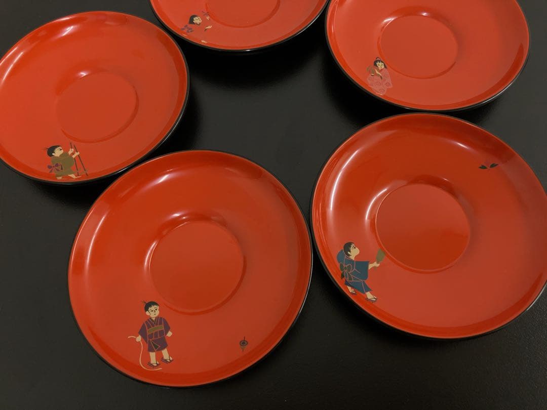 輪島塗　漆器　童蒔絵　茶托　5枚セット