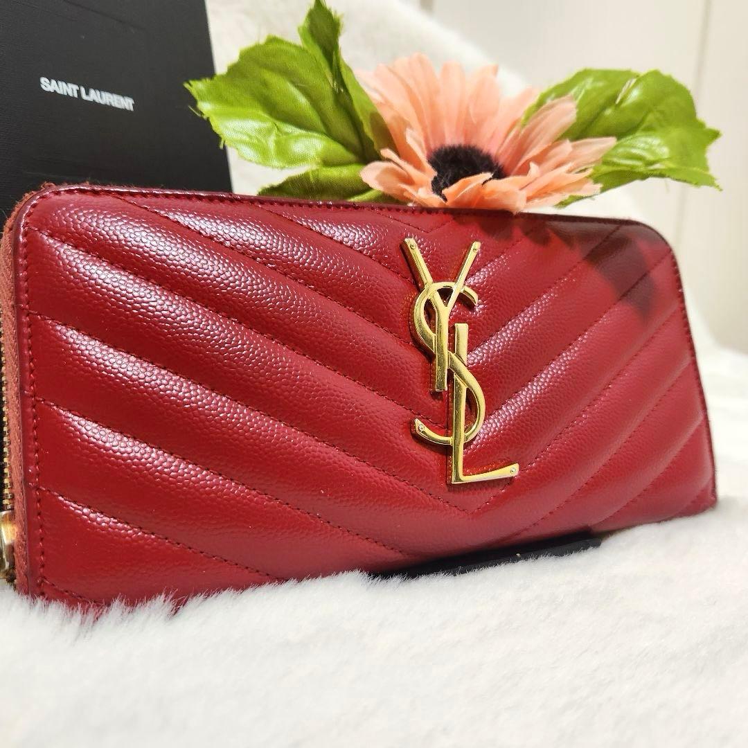 ✨極美品✨サンローラン　長財ラウンドファスナー カサンドラ　キャビアスキン　赤