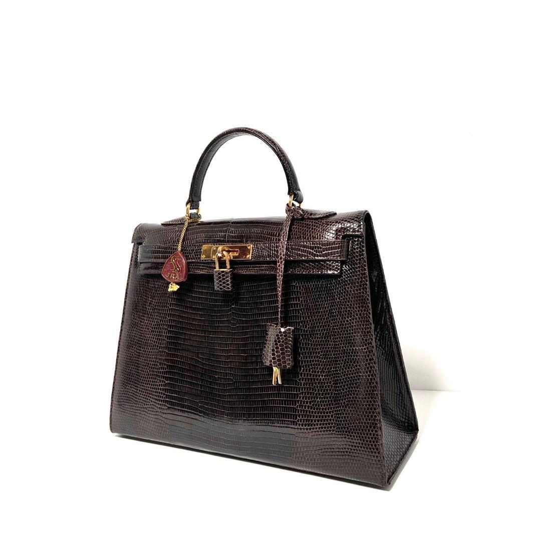 【美品】Lizard skin リザード 蜥蜴革/ブラウン系色/ハンドバッグ