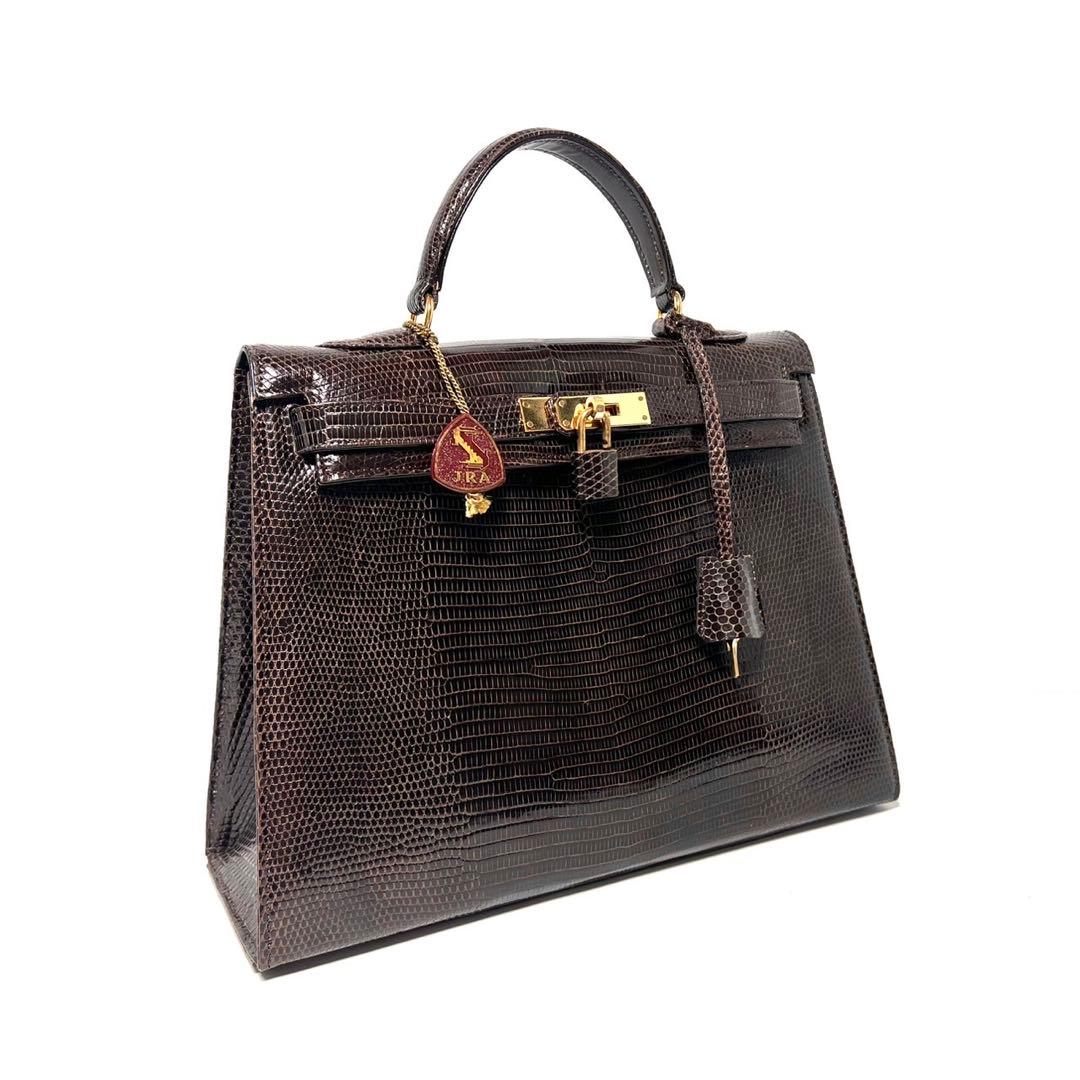 【美品】Lizard skin リザード 蜥蜴革/ブラウン系色/ハンドバッグ