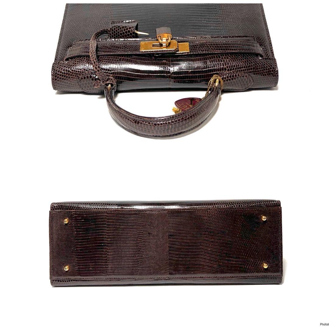 【美品】Lizard skin リザード 蜥蜴革/ブラウン系色/ハンドバッグ